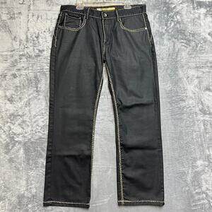 LOG‎ Leather Relaxed Jeans Men's Size 36 Black Denim